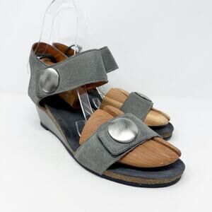 NWOB Taos Gray Leather Wedge Sandals Women's Size EU 41 Made in Portugal